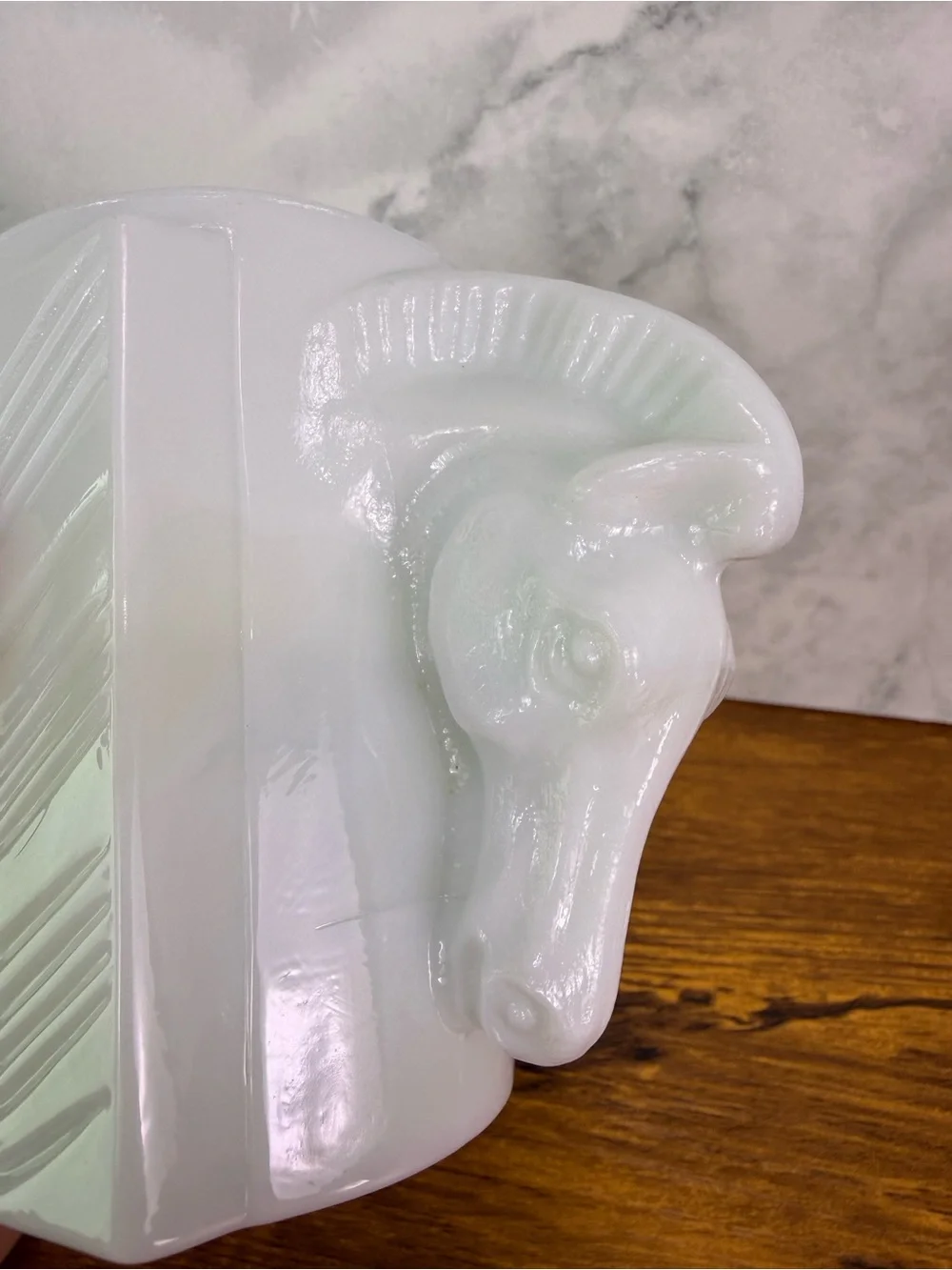 Vintage Macbeth Evans Milk Glass Double Horse Head Vase Art Deco Shave Cup